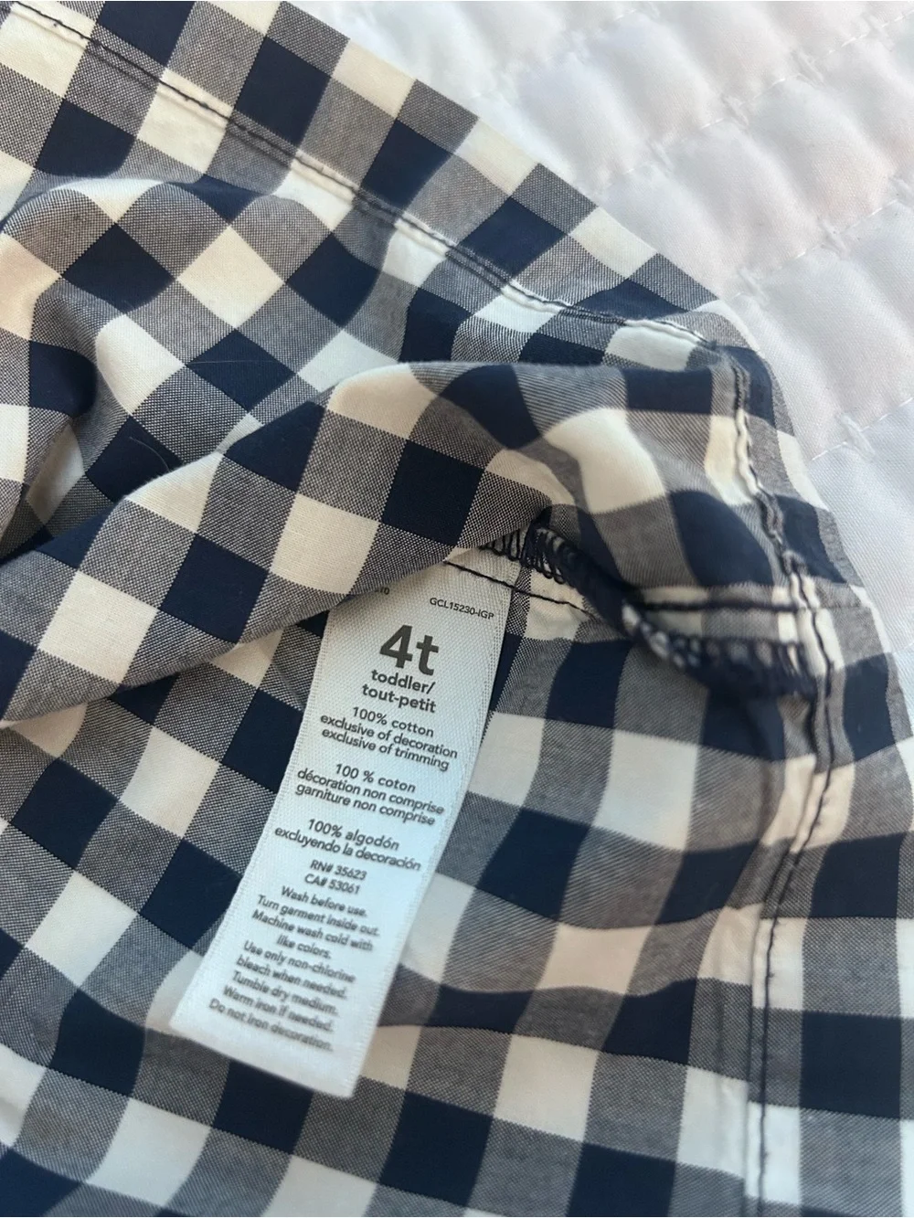 Carter's Navy and White Gingham Dress with Floral Embroidery. Size 4T